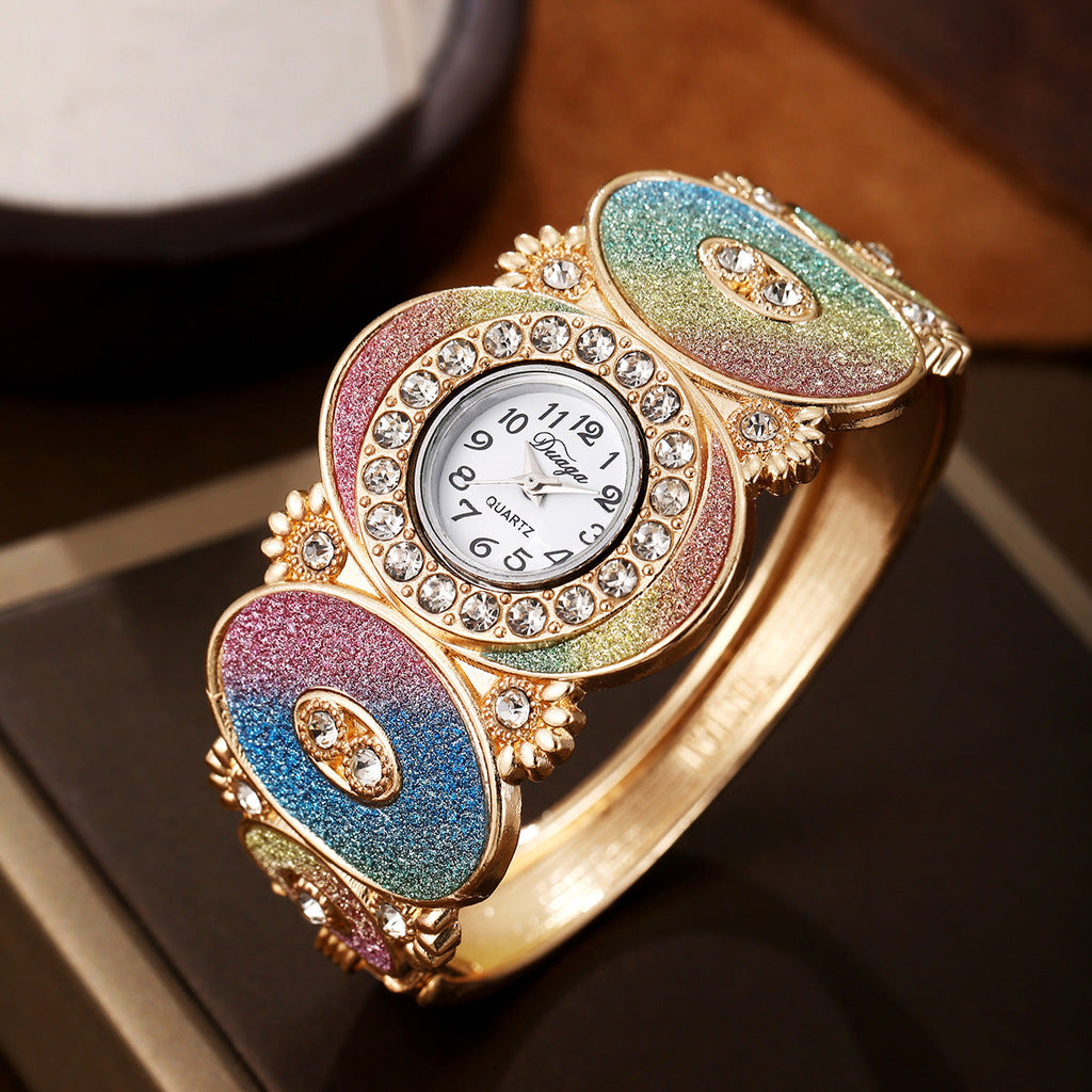 Oval Diamond Flower & Leaf Bangle Quartz Watch
