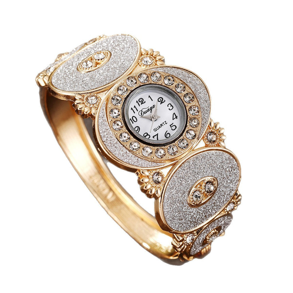 Oval Diamond Flower & Leaf Bangle Quartz Watch