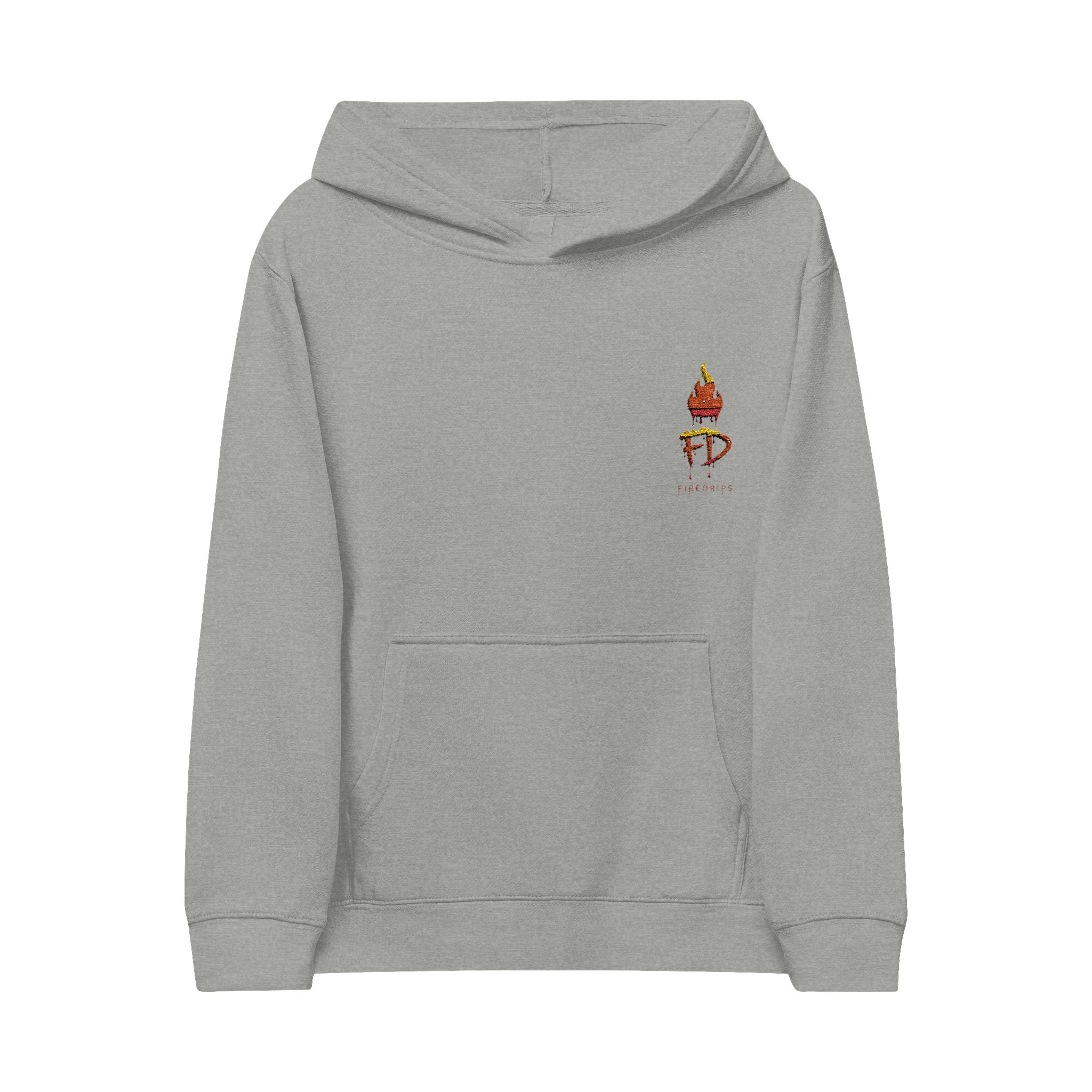 FireDrips FD Flame Kids Hoodie — 7.0 oz Fleece, Embroidered Flame Logo, Unisex Youth Pullover, Sizes S–XL