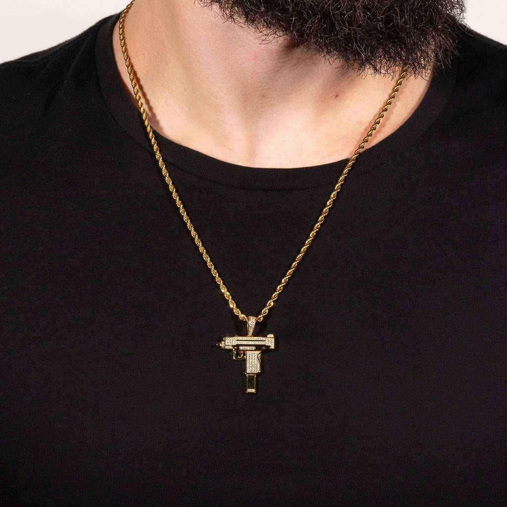 Iced Uzi Gun Pendant in 925 Sterling Silver