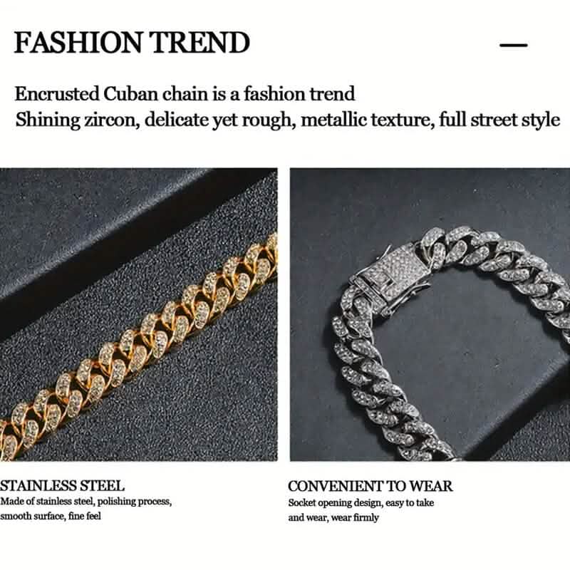 Men's 8" Rhinestone-Encrusted Cuban Link Bracelet