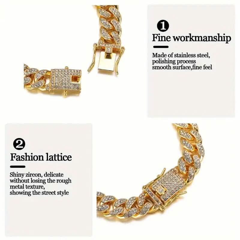 Men's 8" Rhinestone-Encrusted Cuban Link Bracelet