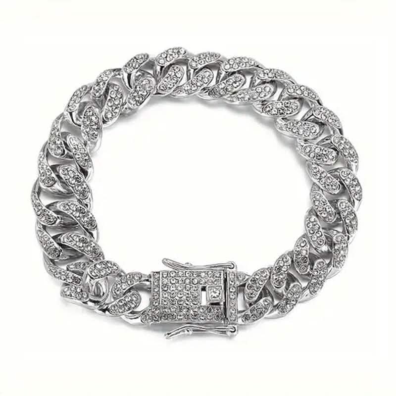Men's 8" Rhinestone-Encrusted Cuban Link Bracelet