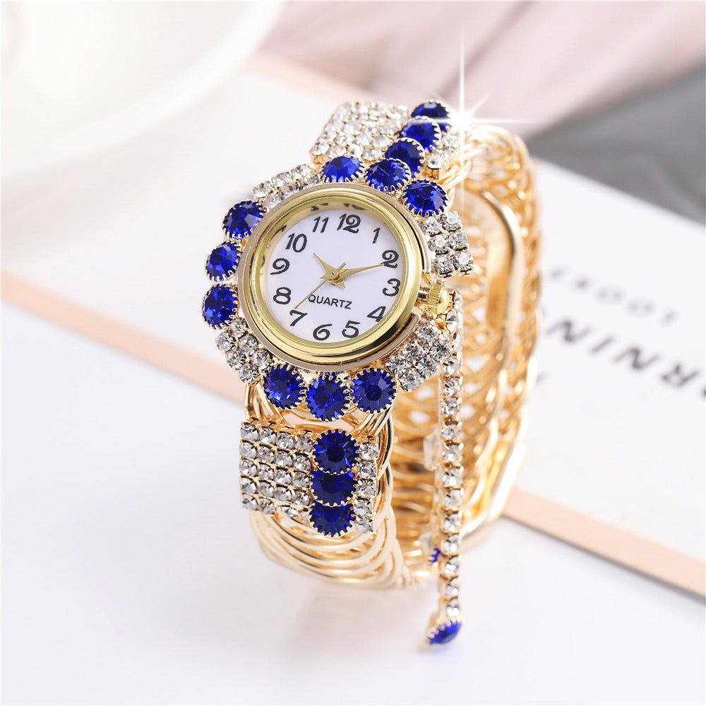 Women's Full Diamond Tassel Quartz Bracelet Watch