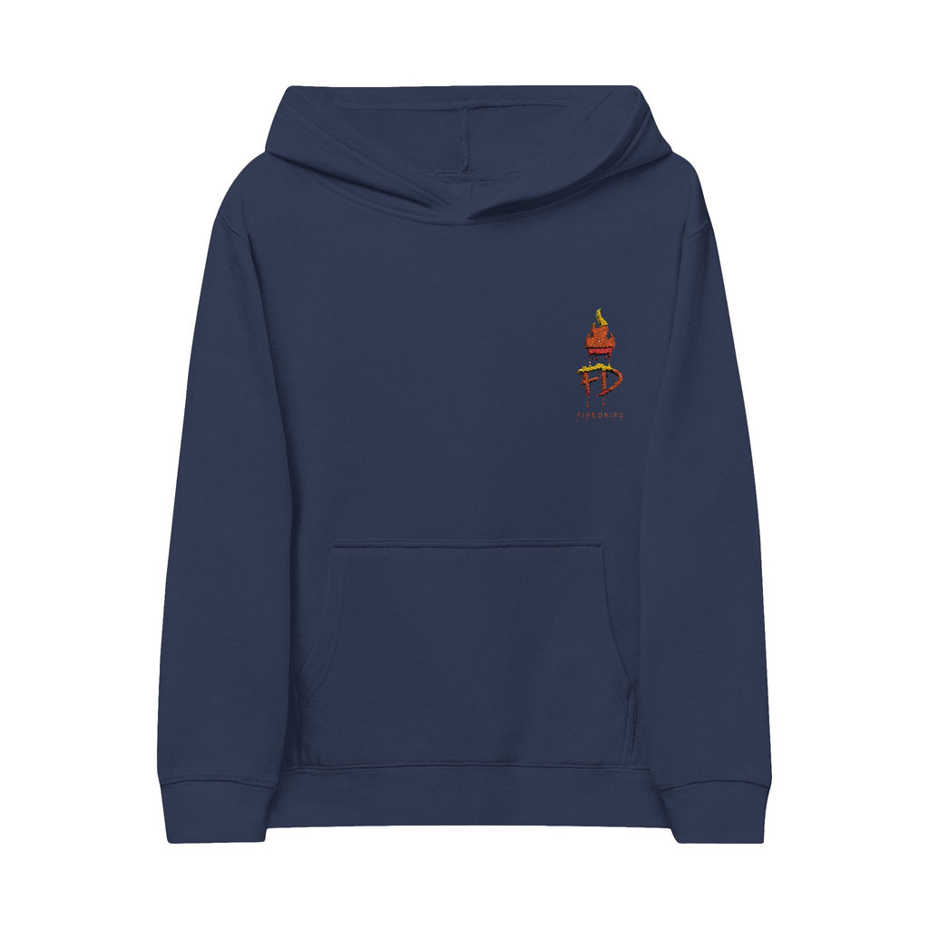 FireDrips FD Flame Kids Hoodie — 7.0 oz Fleece, Embroidered Flame Logo, Unisex Youth Pullover, Sizes S–XL
