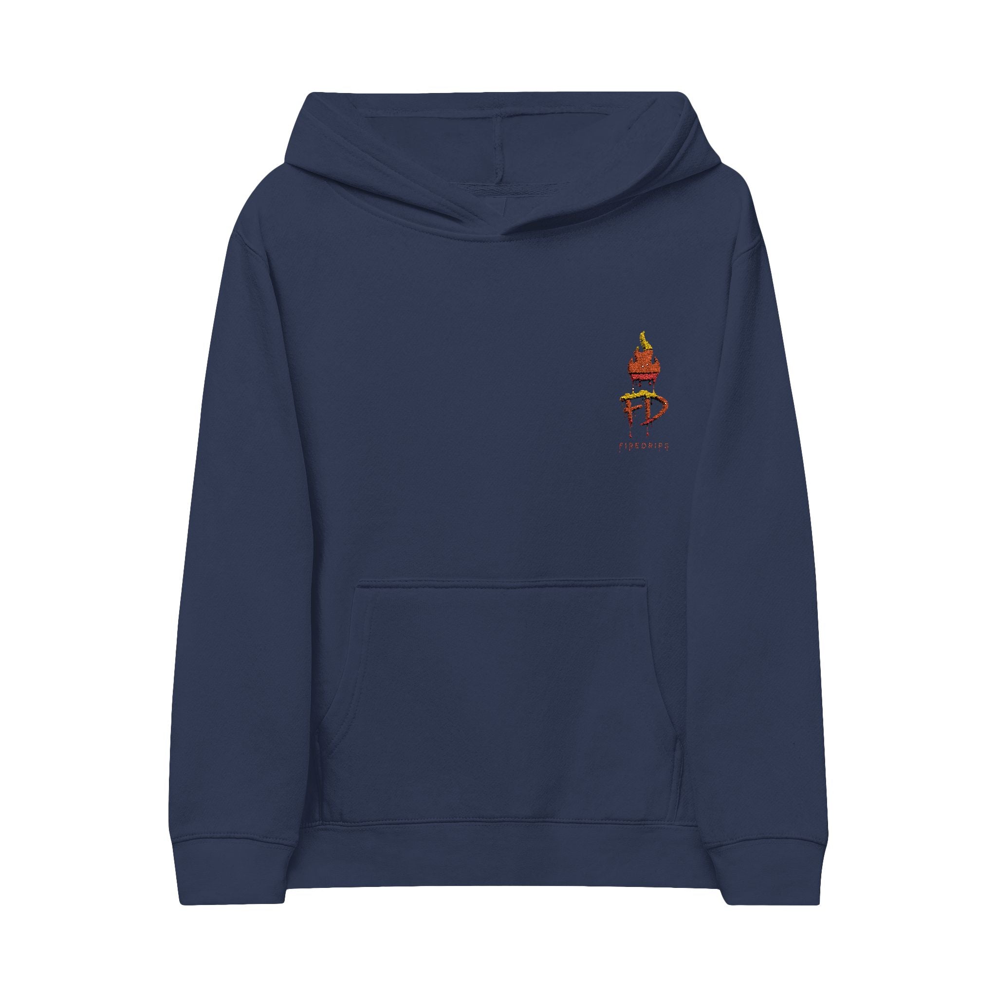 FireDrips FD Flame Kids Hoodie — 7.0 oz Fleece, Embroidered Flame Logo, Unisex Youth Pullover, Sizes S–XL