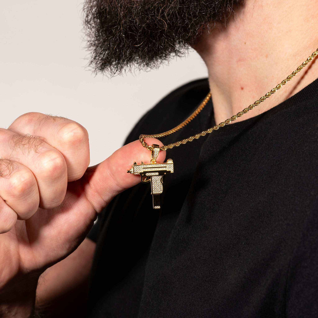 Iced Uzi Gun Pendant in 925 Sterling Silver