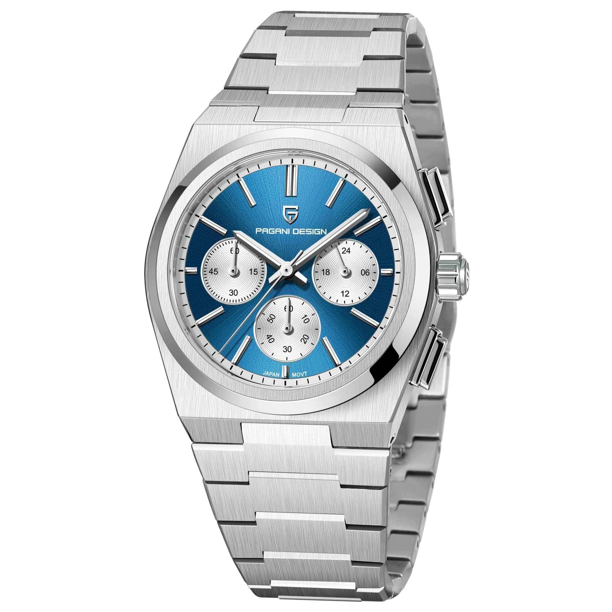 Men's Blue Chronograph Watch — 100M Waterproof, Sapphire Crystal, Stainless Steel | Luxury Sport Timepiece