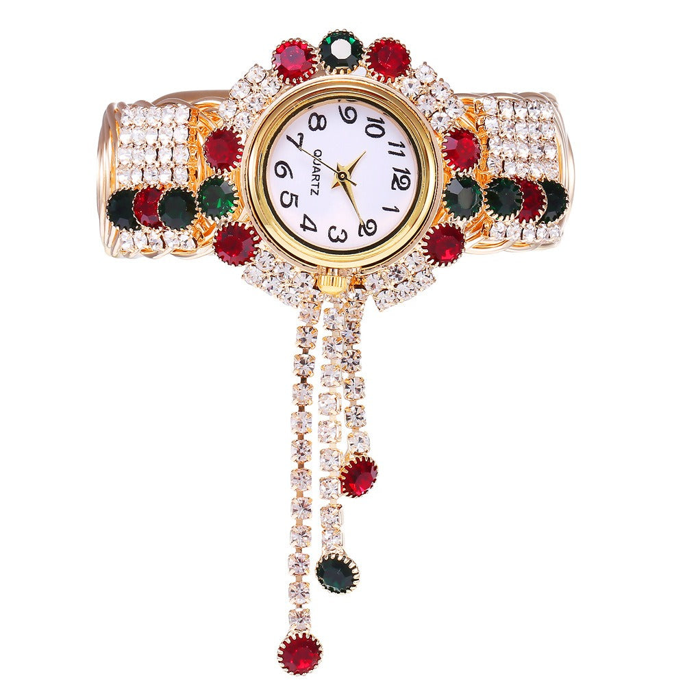 Women's Full Diamond Tassel Quartz Bracelet Watch