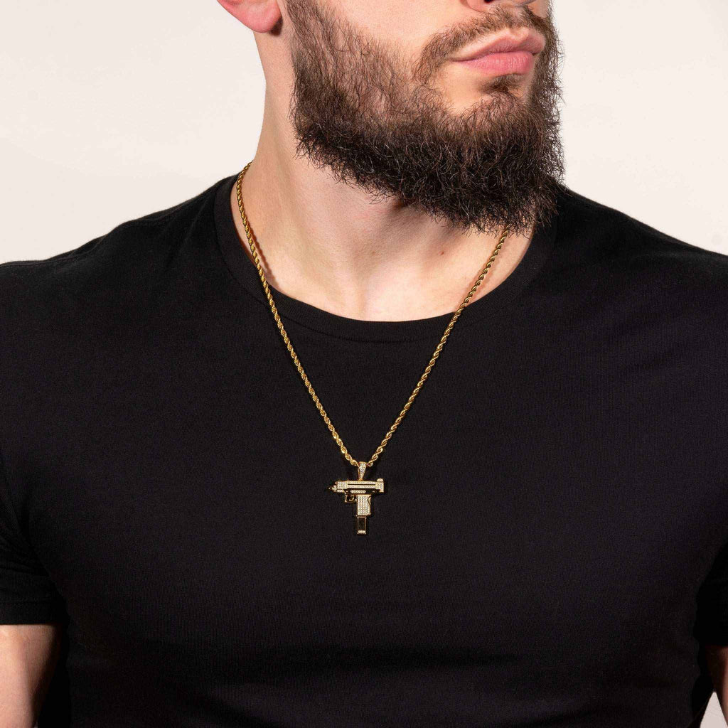 Iced Uzi Gun Pendant in 925 Sterling Silver