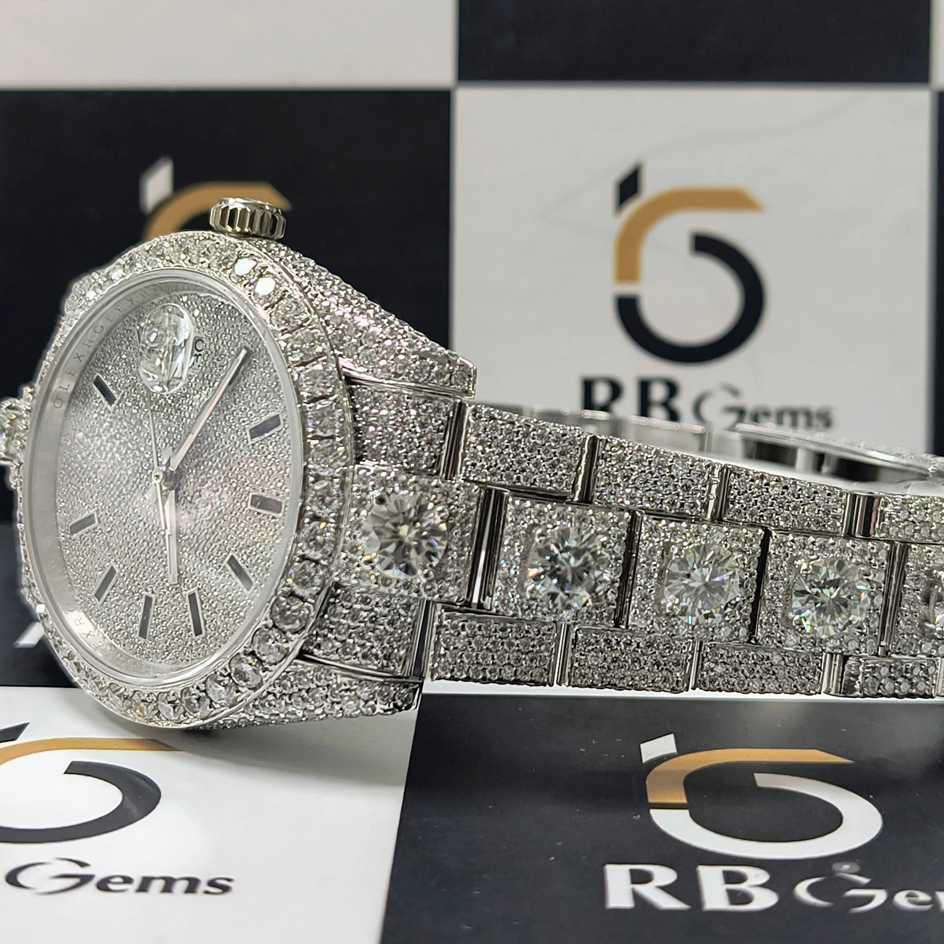 Glass Act — Moissanite Stainless Steel Mechanical Watch, See-Through Glass Dial, Luxury Wrist Statement | FireDrips