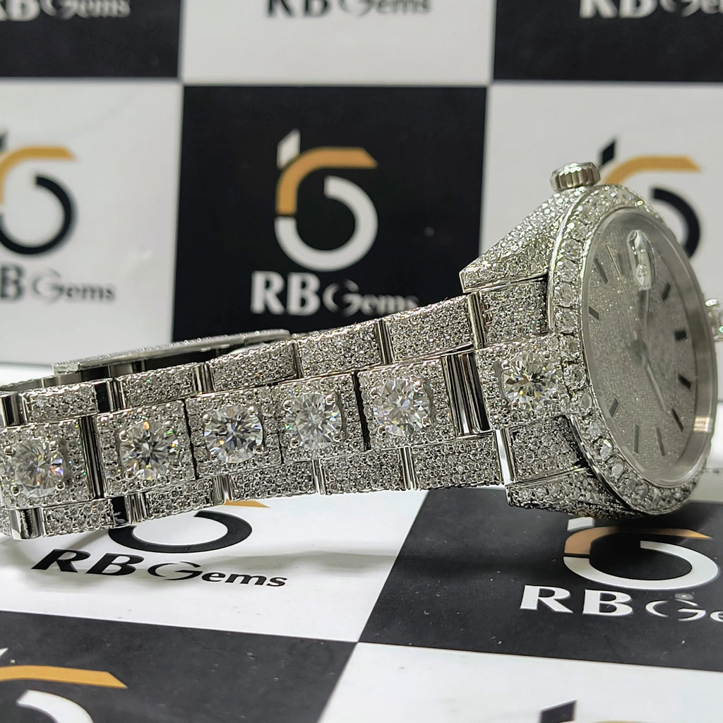 Glass Act — Moissanite Stainless Steel Mechanical Watch, See-Through Glass Dial, Luxury Wrist Statement | FireDrips