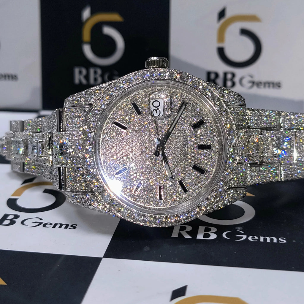 Glass Act — Moissanite Stainless Steel Mechanical Watch, See-Through Glass Dial, Luxury Wrist Statement | FireDrips