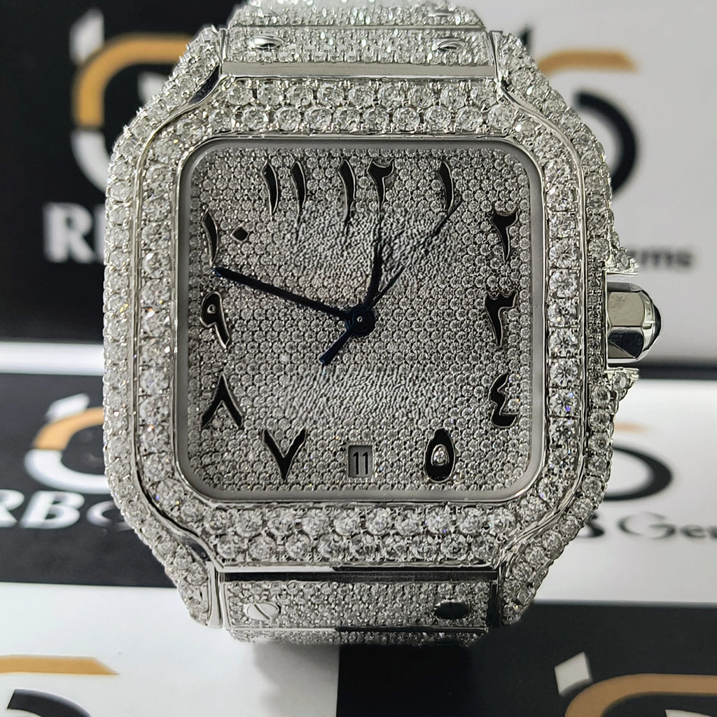 Glass Act — Moissanite Stainless Steel Mechanical Watch, See-Through Glass Dial, Luxury Wrist Statement | FireDrips