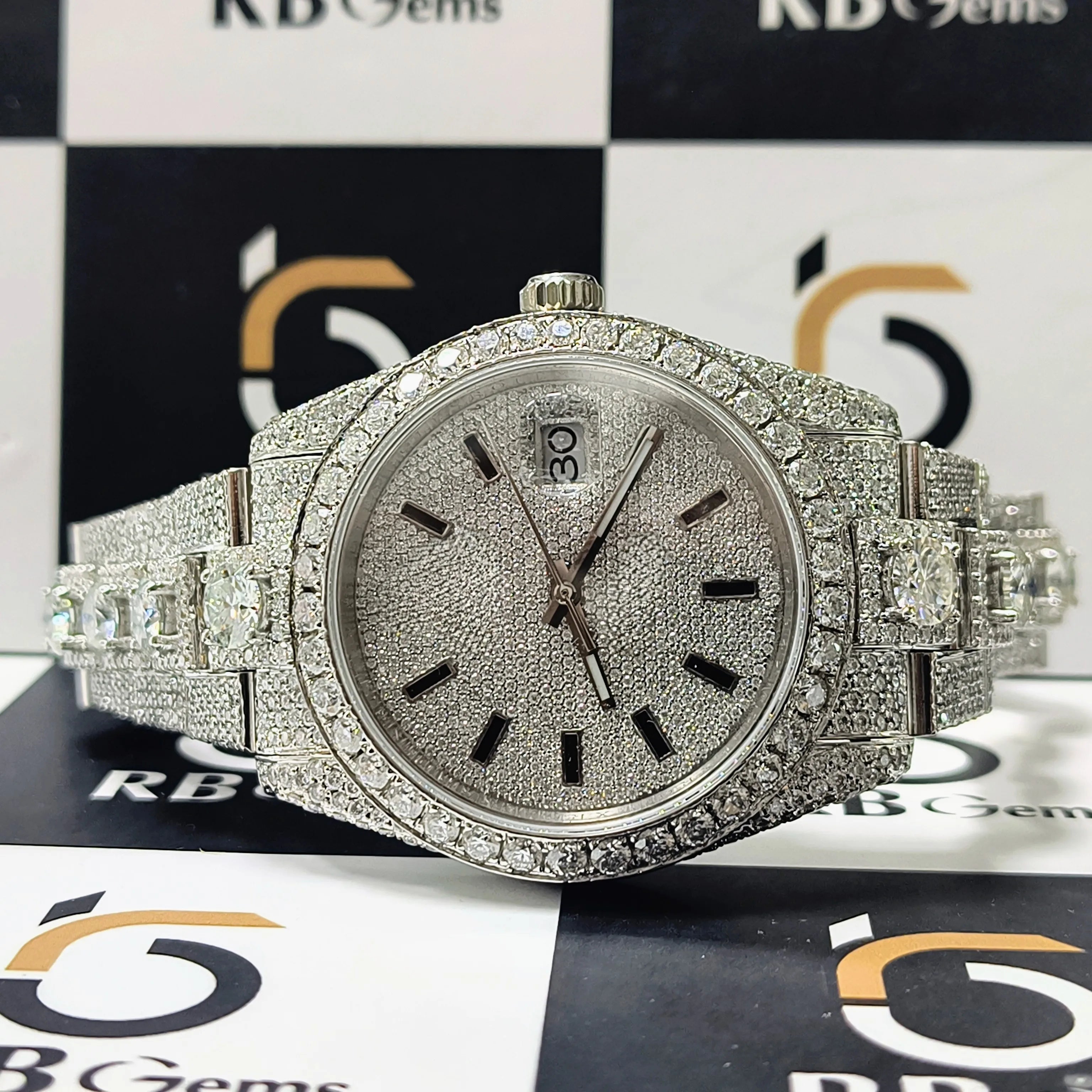 Glass Act — Moissanite Stainless Steel Mechanical Watch, See-Through Glass Dial, Luxury Wrist Statement | FireDrips