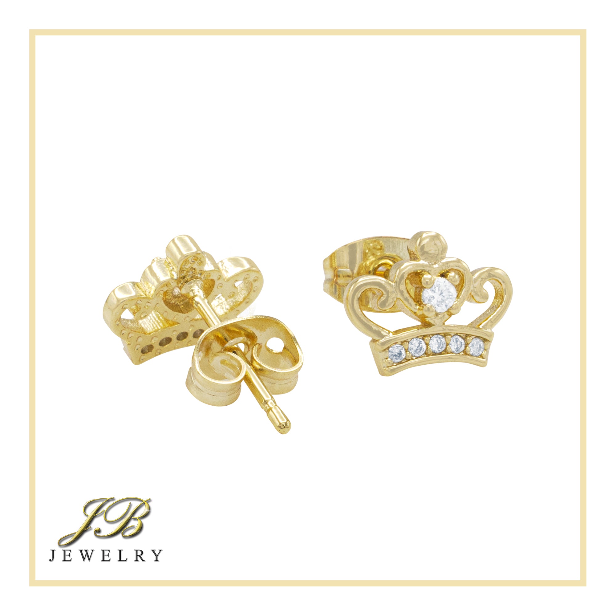 Crown CZ Hip-Hop Stud Earrings — 14K Gold & Silver Filled Cubic Zirconia Women's Jewelry