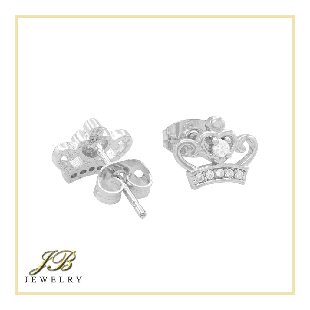 Crown CZ Hip-Hop Stud Earrings — 14K Gold & Silver Filled Cubic Zirconia Women's Jewelry