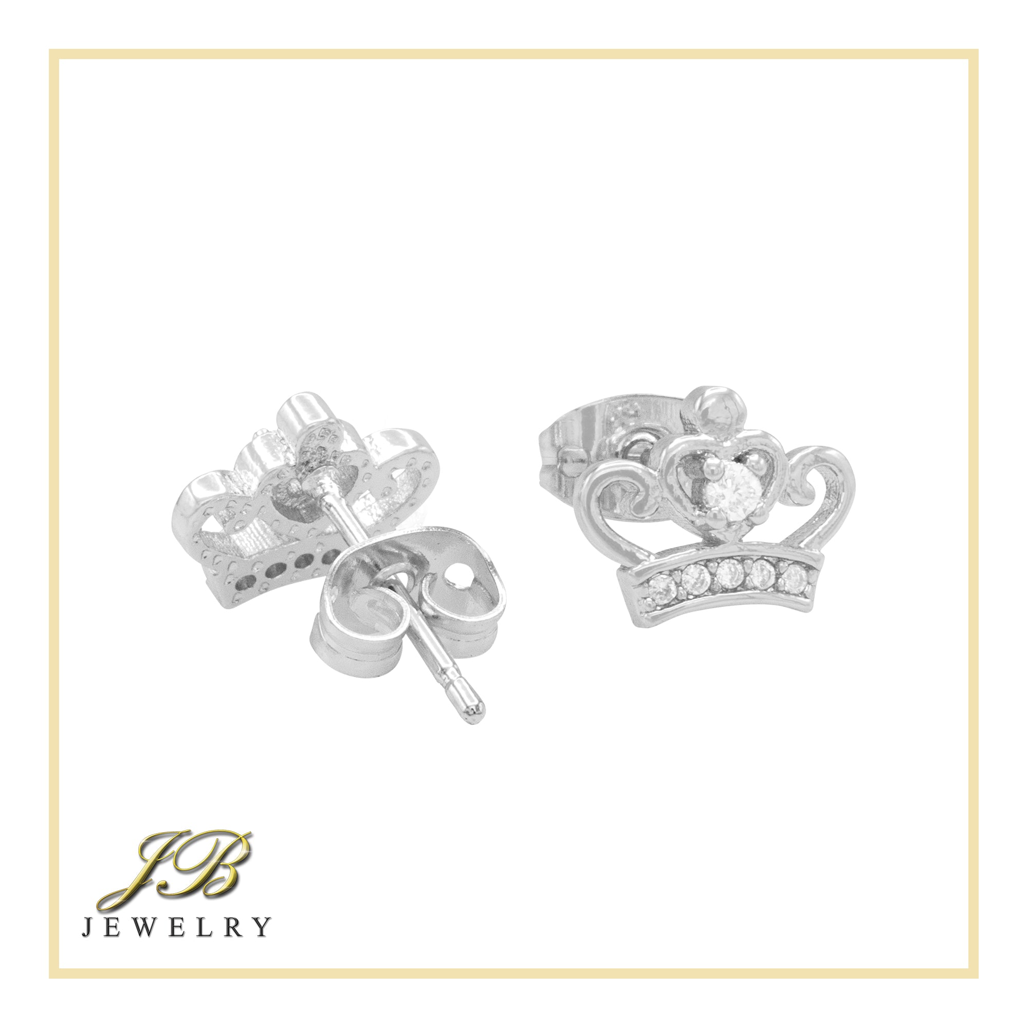Crown CZ Hip-Hop Stud Earrings — 14K Gold & Silver Filled Cubic Zirconia Women's Jewelry
