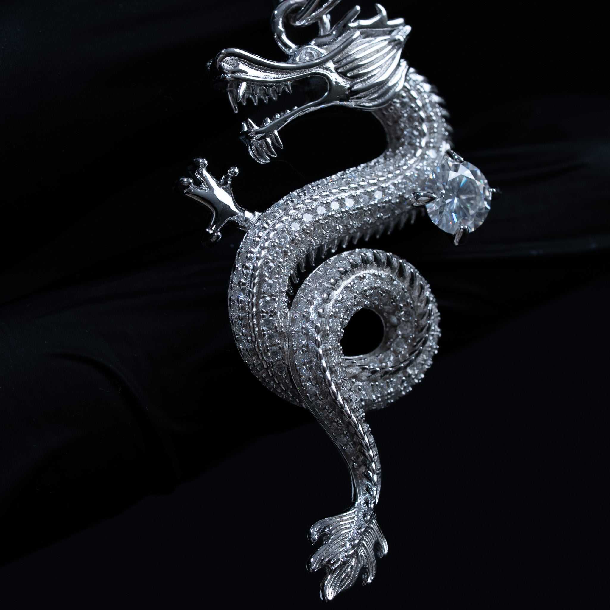 Moissanite Dragon Pendant in 925 Sterling Silver