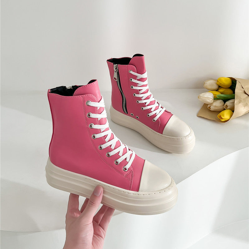 Lace-Up Chunky Sneakers – Multi-Material Street Style Trainers