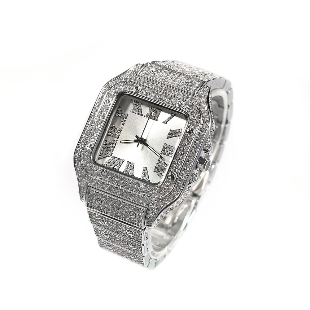 Square Plug — Iced Out Square Dial Rapper Quartz Watch, Diamond Setting, 14 Colorways | Luxury Streetwear