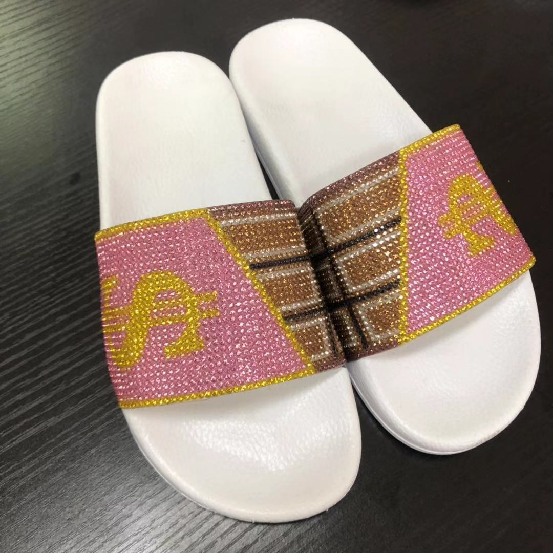 Diamond Strap Flat Slide Sandals – Beach Rhinestone Slides