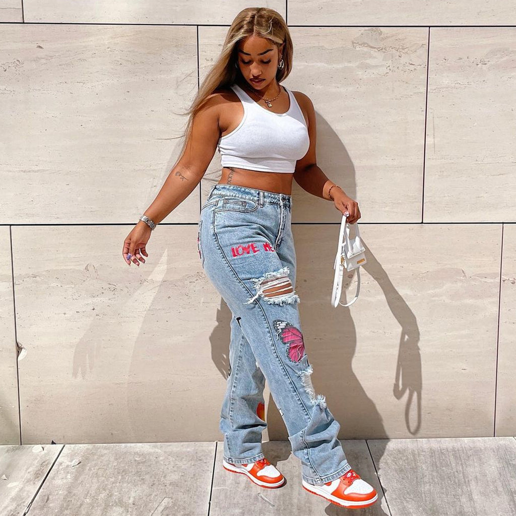 Ripped Street Denim Jeans – Women's Destroyed Streetwear Pants
