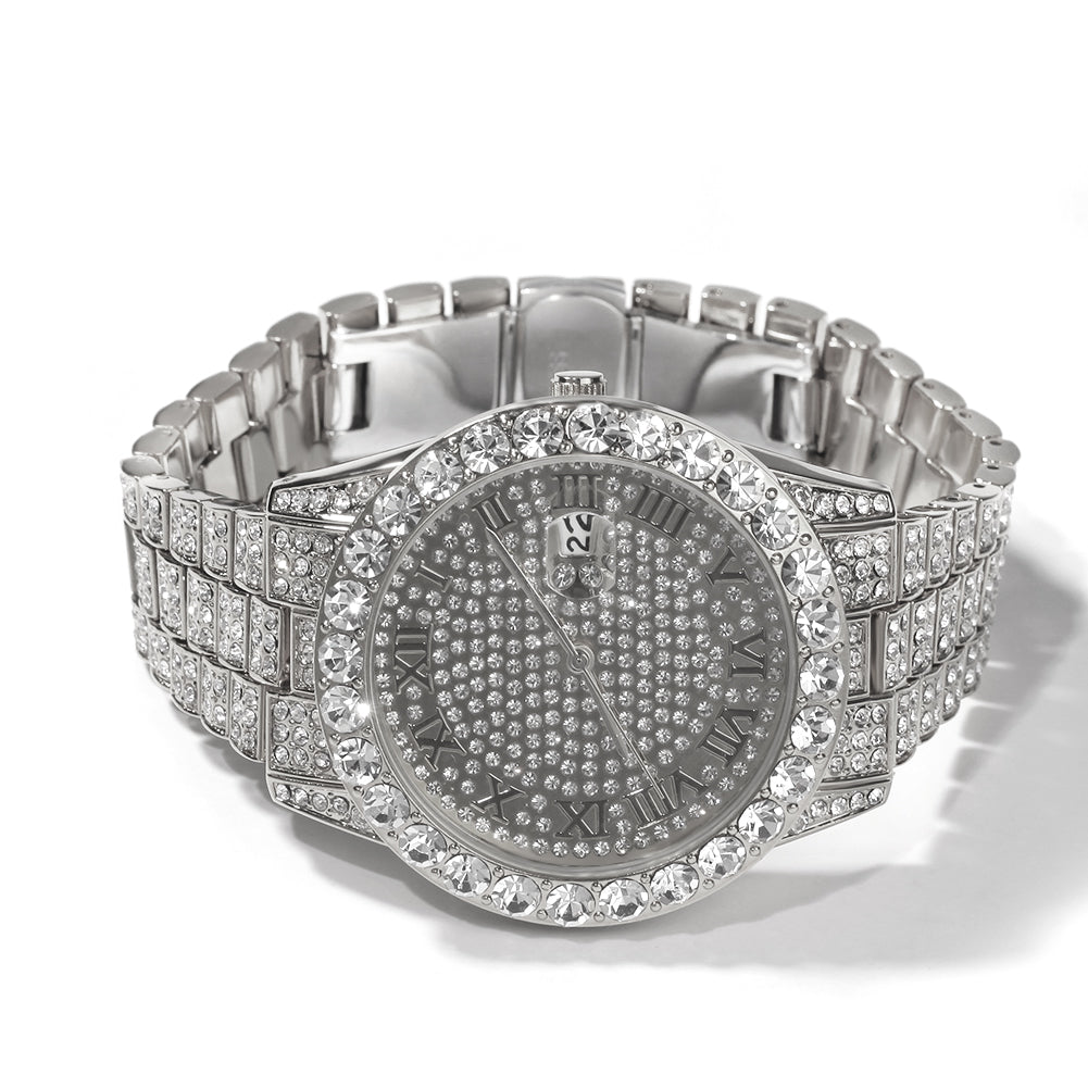 Luxury Diamond Quartz Watch for Women — Full Diamond Dial, Gold & Silver Stainless Steel | FireDrips