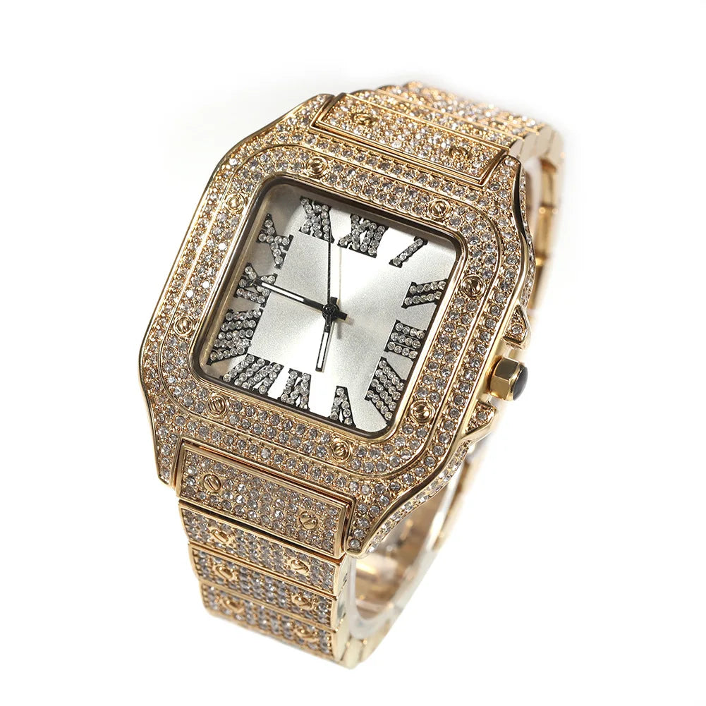 Square Plug — Iced Out Square Dial Rapper Quartz Watch, Diamond Setting, 14 Colorways | Luxury Streetwear