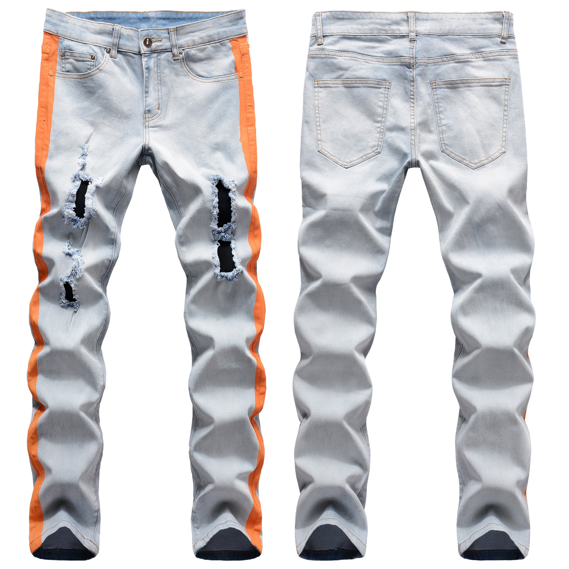 Fashion Skinny Ripped Man Denim Jeans — Slim Fit Straight Mens Pants