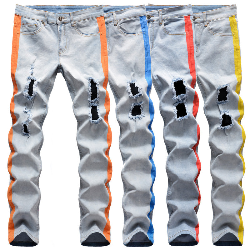 Fashion Skinny Ripped Man Denim Jeans — Slim Fit Straight Mens Pants