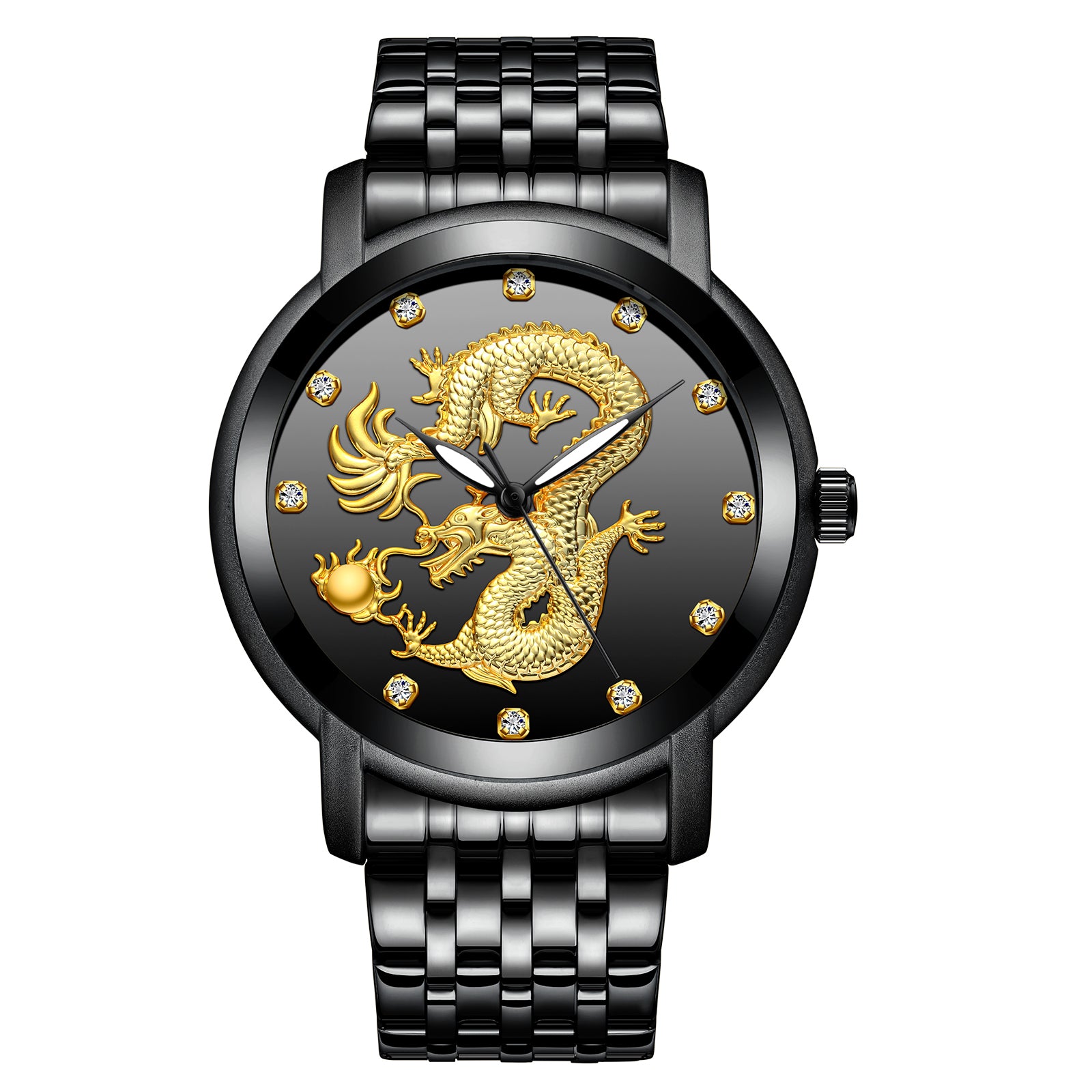 BIDEN Dragon Quartz Watch for Men — Gold Chain Japan Movement, Gold & Black | FireDrips