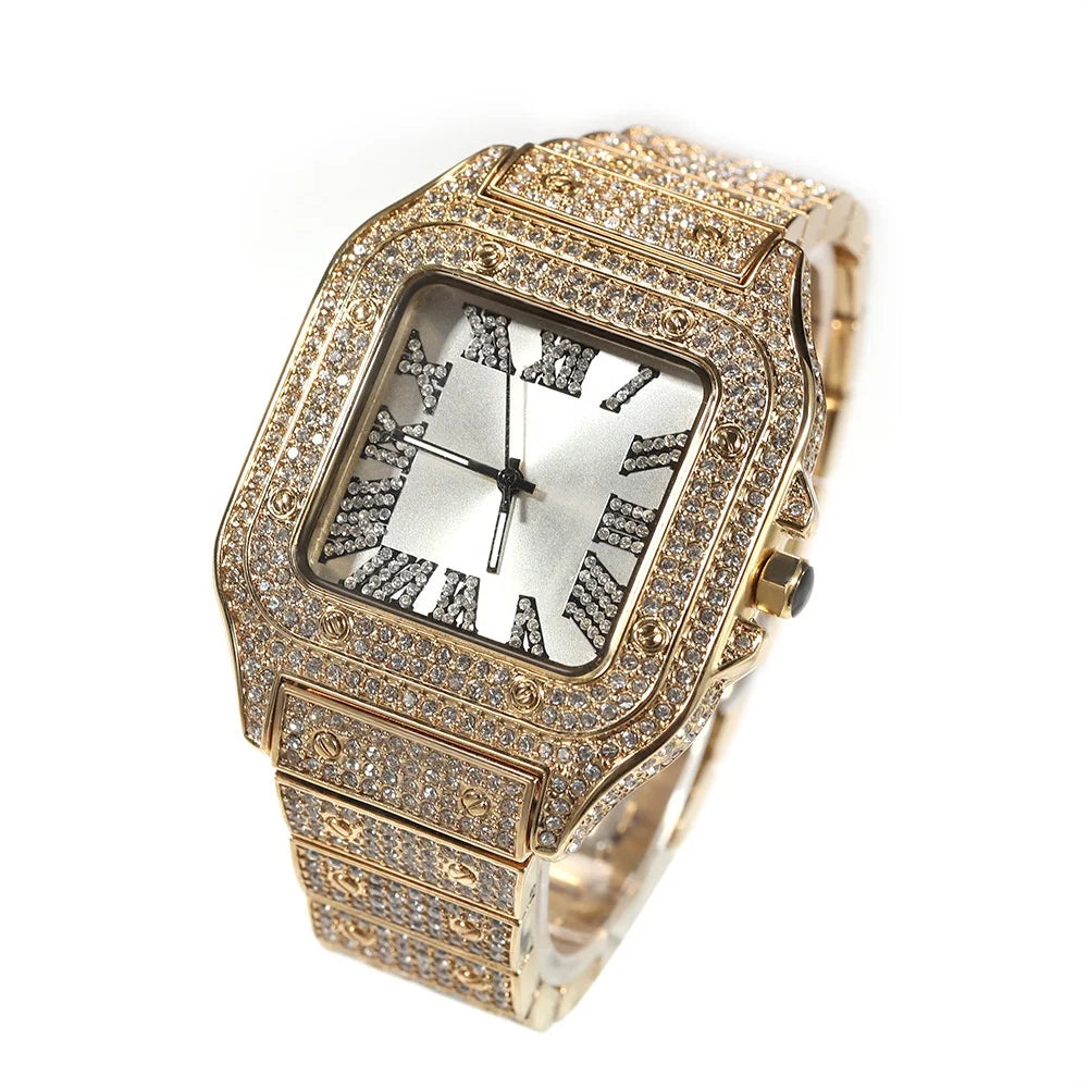 Square Plug — Iced Out Square Dial Rapper Quartz Watch, Diamond Setting, 14 Colorways | Luxury Streetwear