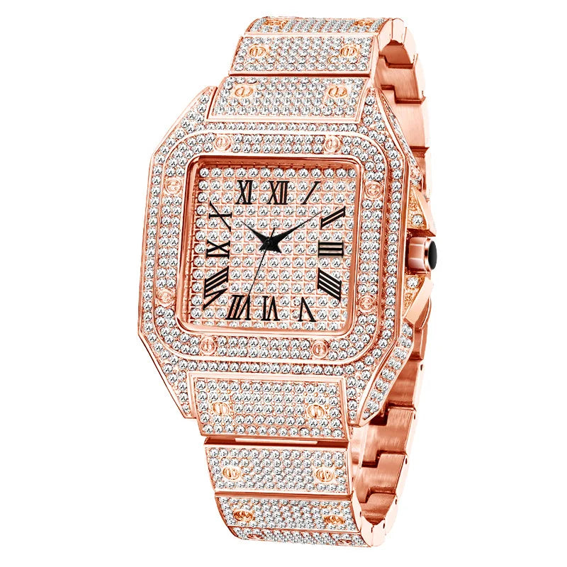 Square Plug — Iced Out Square Dial Rapper Quartz Watch, Diamond Setting, 14 Colorways | Luxury Streetwear