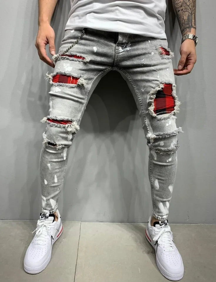 Men's Straight Leg Patch Jeans – Flocked Warm Denim Trousers S–4XL