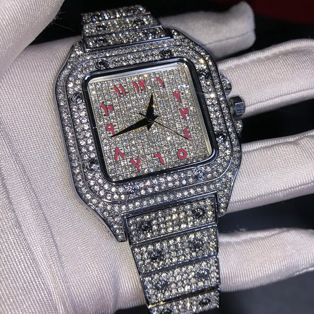Square Plug — Iced Out Square Dial Rapper Quartz Watch, Diamond Setting, 14 Colorways | Luxury Streetwear