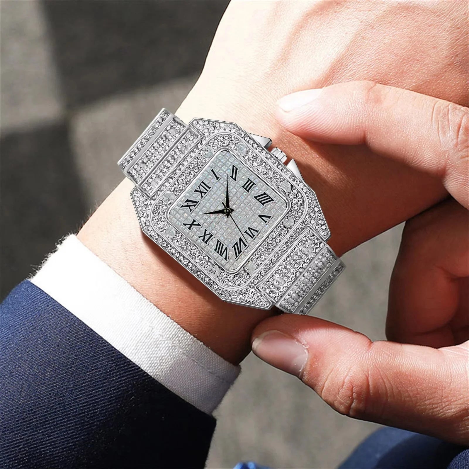 Iced Out Diamond Dial Quartz Watch — Stainless Steel Luxury Timepiece, 4 Colorways | FireDrips