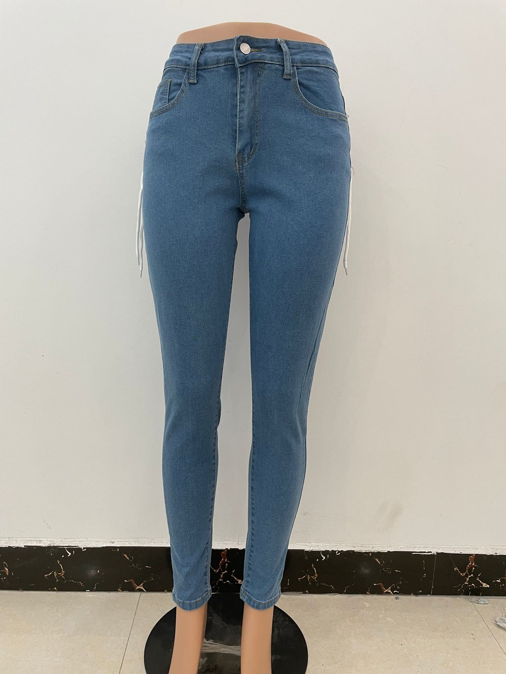 Women's Skinny Jeans – Hollow Out Back Cutout Drawstring Denim
