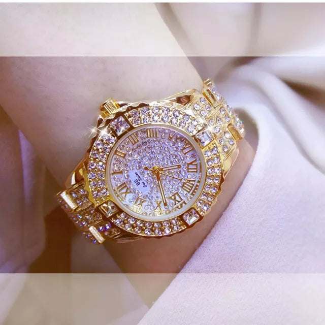 Rhinestone Diamond Bracelet Watch for Women — Luxury Gold & Silver Ladies Wrist Watch | FireDrips