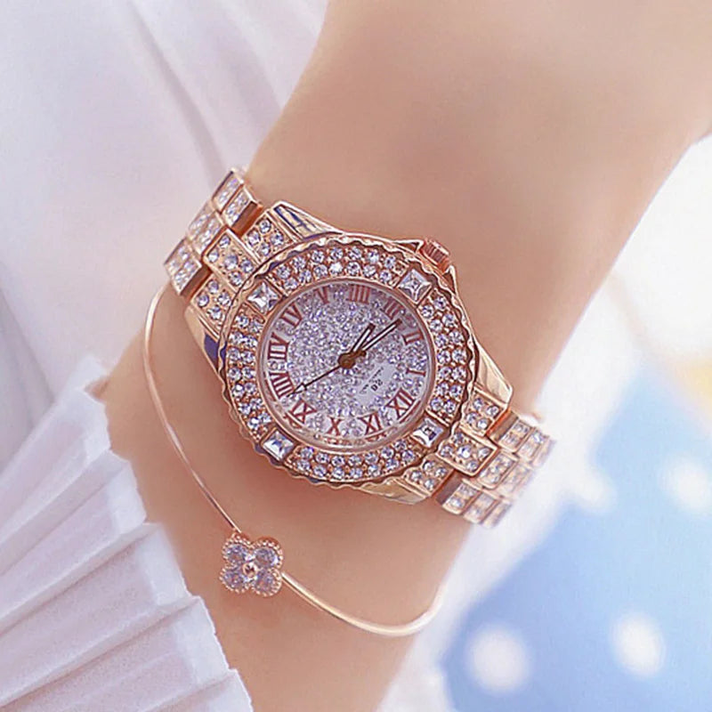 Rhinestone Diamond Bracelet Watch for Women — Luxury Gold & Silver Ladies Wrist Watch | FireDrips