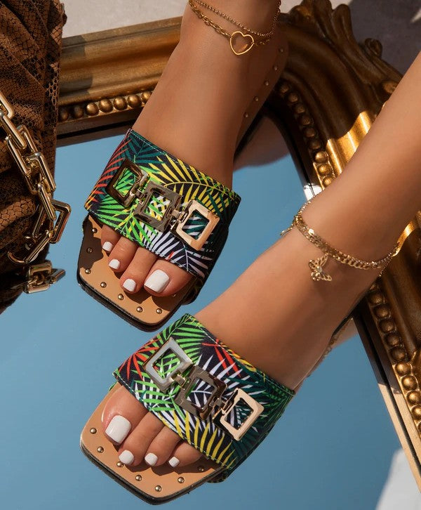 Diamond Strap Flat Slide Sandals – Beach Rhinestone Slides