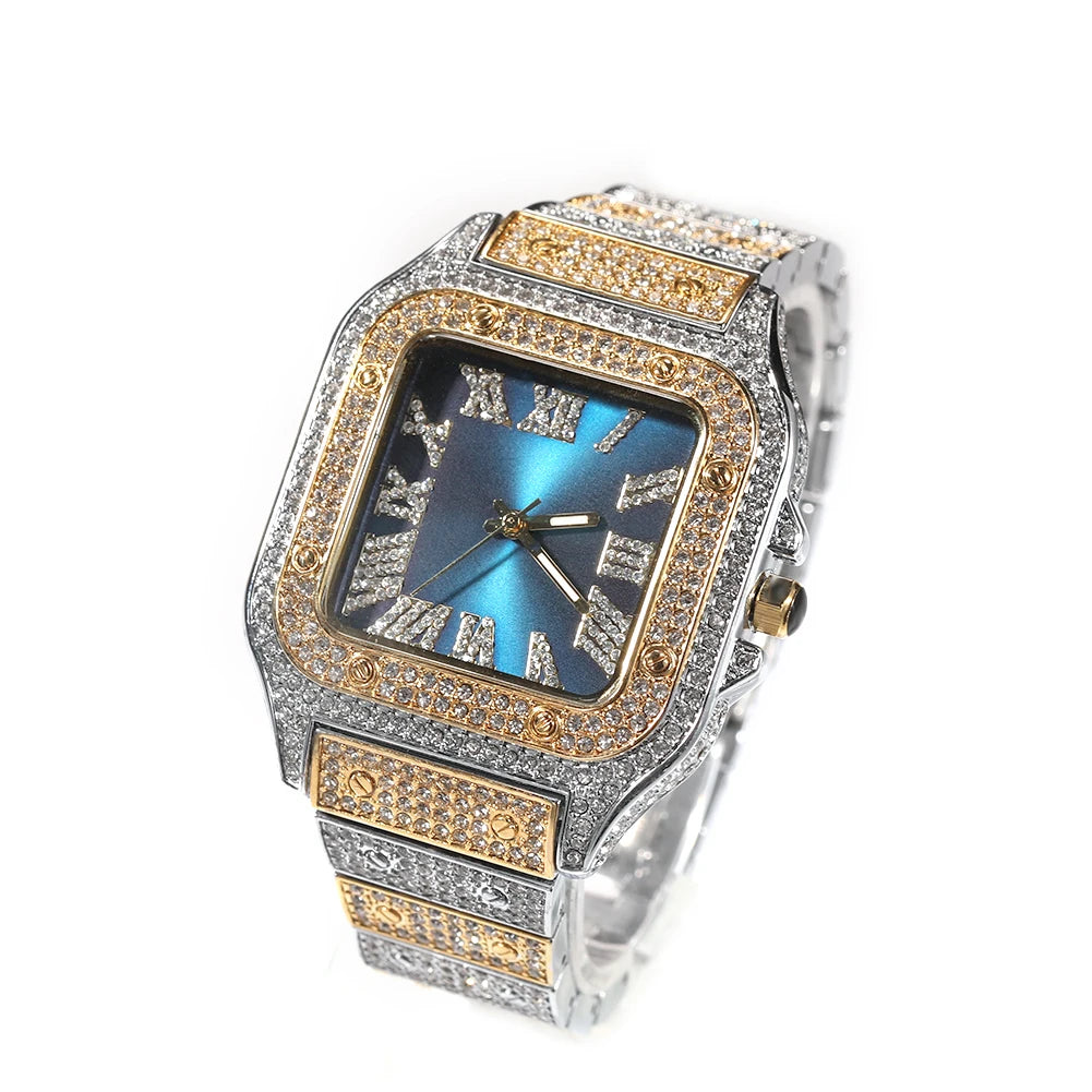 Square Plug — Iced Out Square Dial Rapper Quartz Watch, Diamond Setting, 14 Colorways | Luxury Streetwear