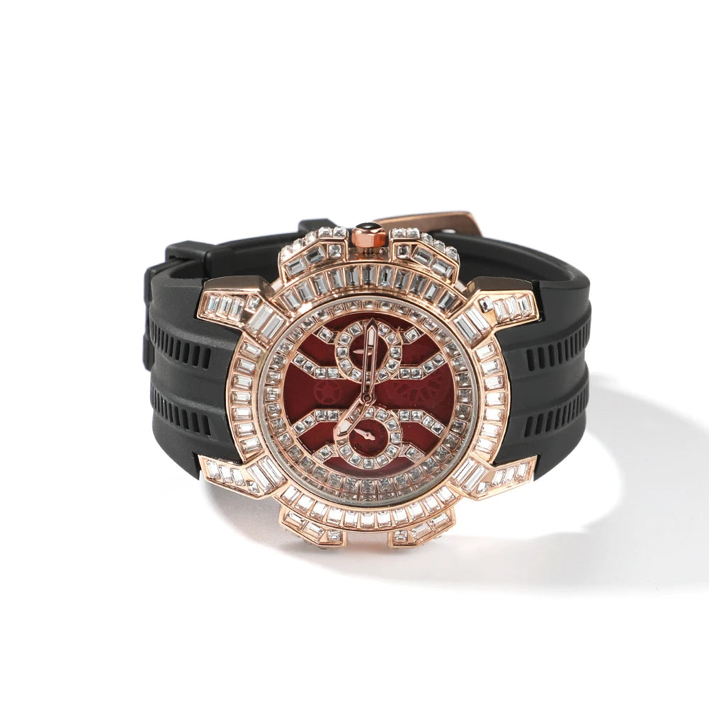 Color Block — CZ Stone Rotund Designer Watch, Bold Color Band, Red Face Dial, 9 Colorways | FireDrips