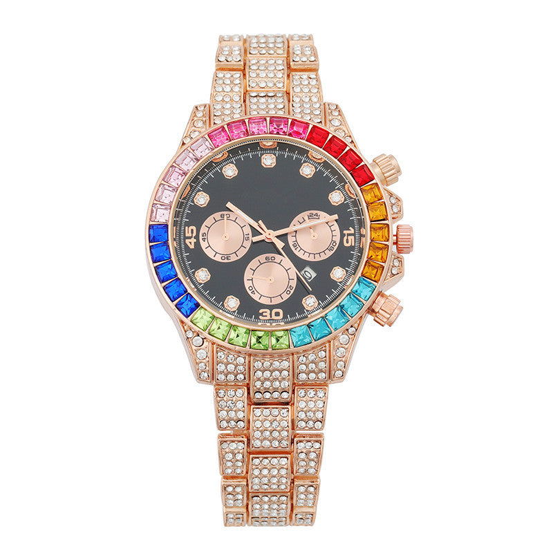 Crystal Diamond Bezel Watch — Iced Out Jewelry Timepiece, Unisex Luxury Bling Watch, 7 Colorways