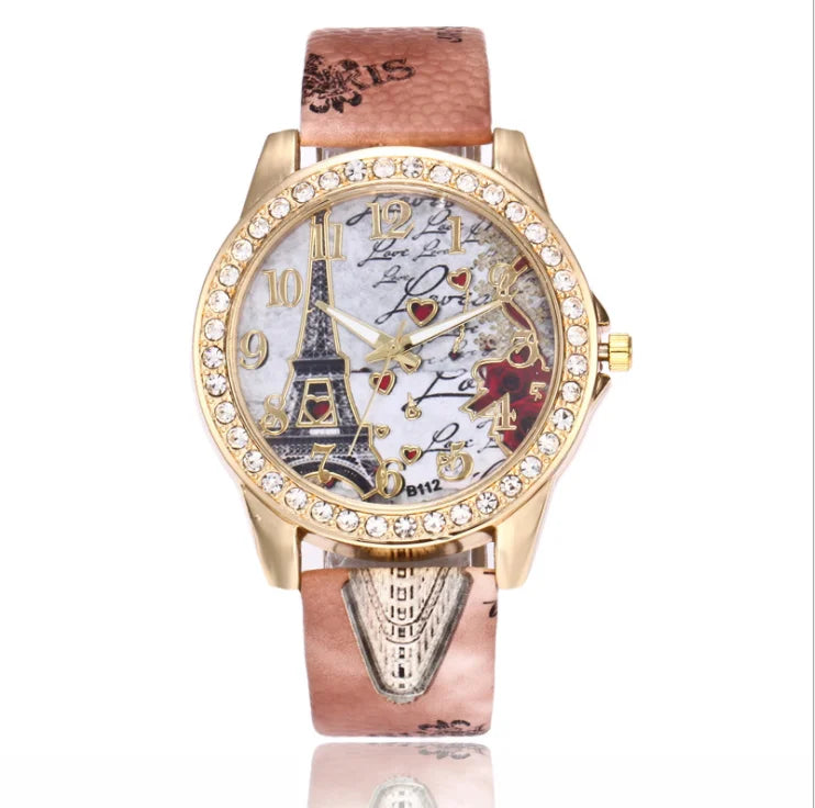 Rhinestone Tower Pattern Fashion Watch – Luxury Gold Quartz