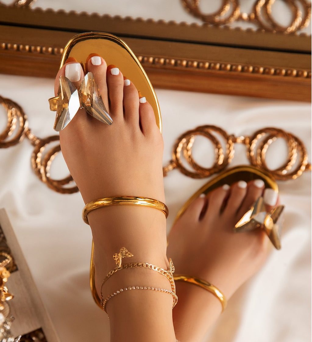 Diamond Strap Flat Slide Sandals – Beach Rhinestone Slides