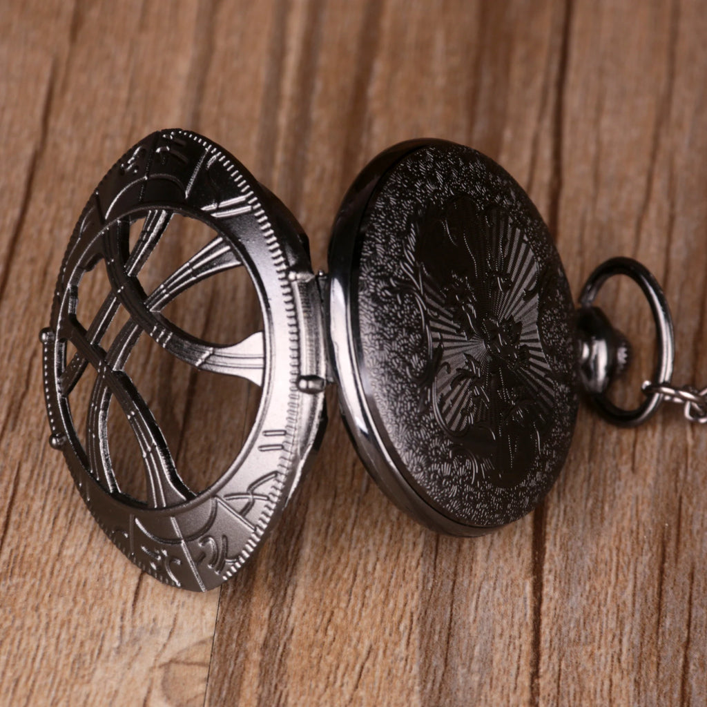 Vintage Bronze Eye Design Pocket Watch — Unisex Quartz Fob Watch with Chain & Necklace | FireDrips