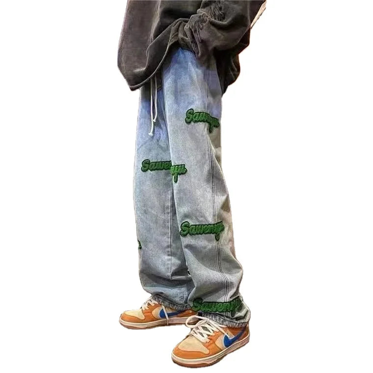 Men's Oversized Baggy Denim Jeans – Embroidered Loose Streetwear