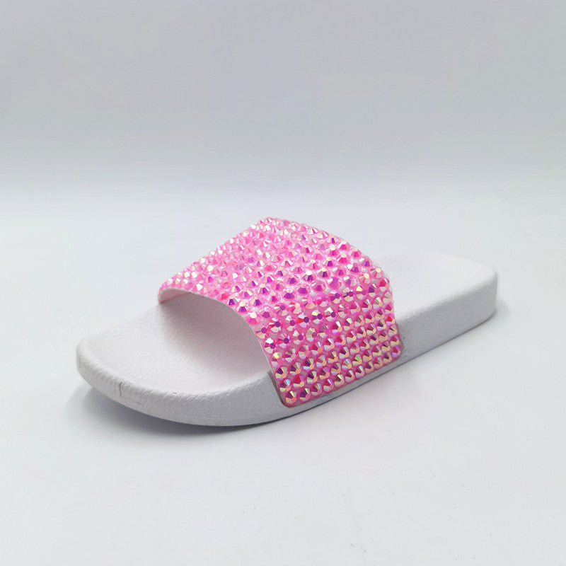 Diamond Strap Flat Slide Sandals – Beach Rhinestone Slides