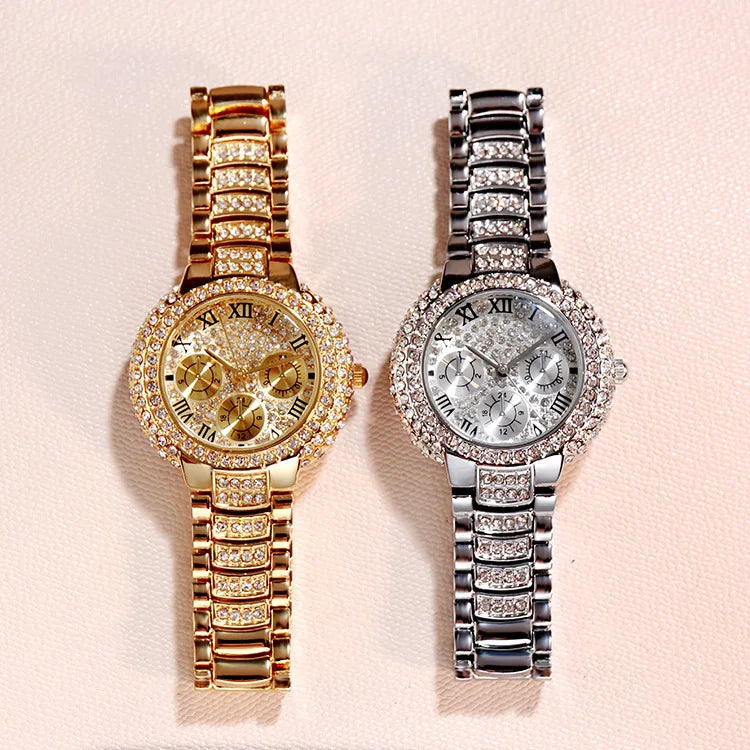Gold Diamond Sport Watch for Women — Shiny Lady Jewelry Watch with Bracelet Set | FireDrips
